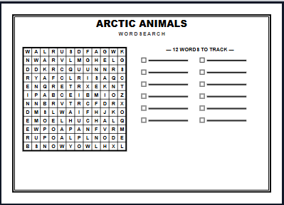 Arctic Animals Word Search Worksheet Preview