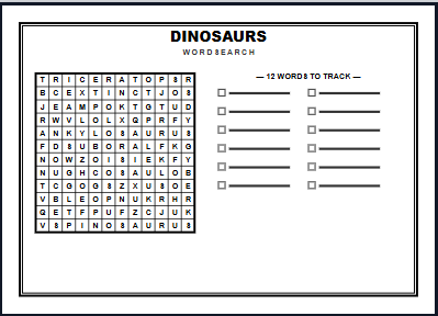 Dinosaur Word Search Worksheet Preview