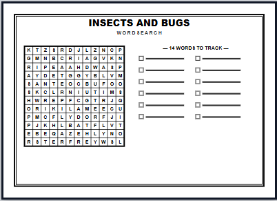 Insects and Bugs Word Search Worksheet Preview