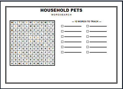 Pets Word Search Worksheet Preview